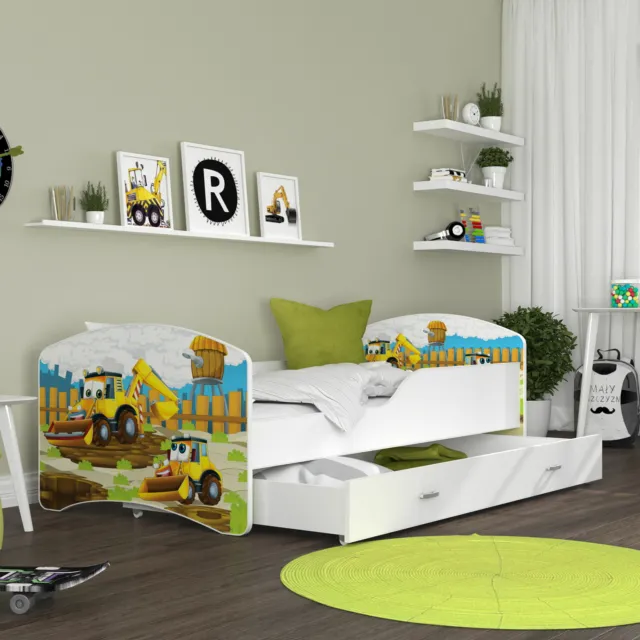 Kinderbett 80x140 cm Bett mit Schublade HENRY Kinderzimmer Farbe Muster wählbar 4