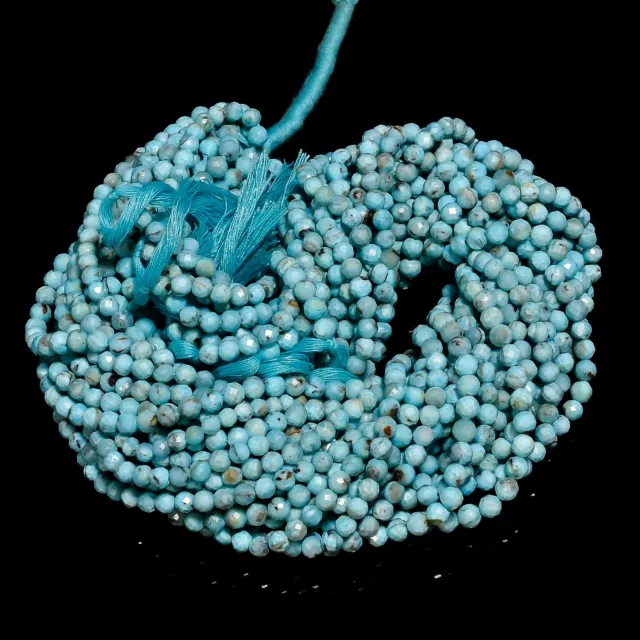 Natural Larimar Gemstone Round Shape Faceted Beads 3 mm Strand 12.5" XY-385