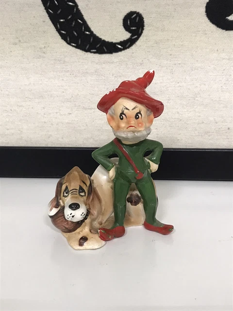 Vintage Josef Originals Hillbilly Elf Gnome Pixie Figurine with Hound Dog