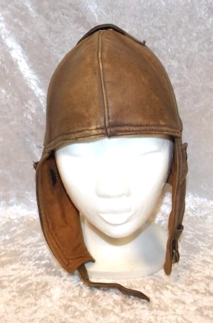 Alte braune Lederkappe Lederhaube Flieger Motorrad Oldtimer Cabrio Militaria