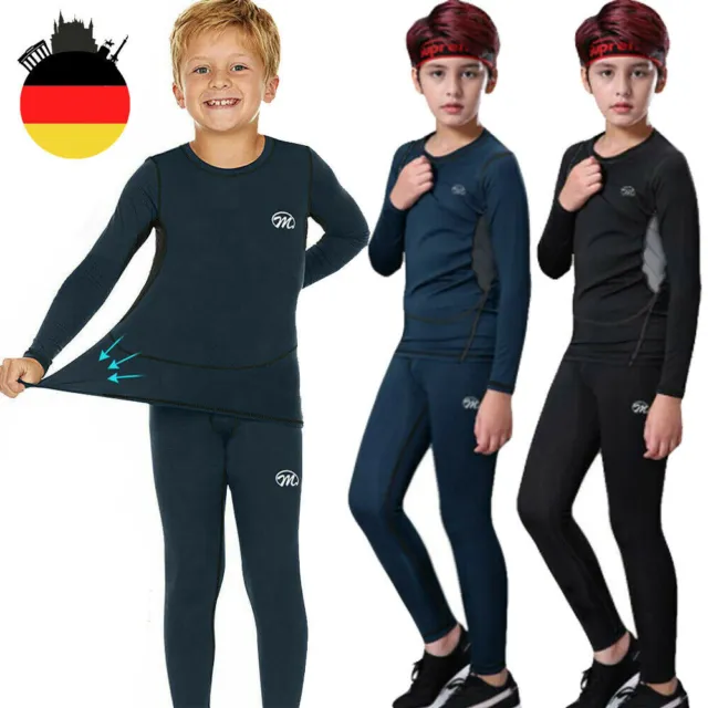 Kinder Thermo Unterwäsche Set Funktionswäsche Fleece Unterhemd Lange Unterhose