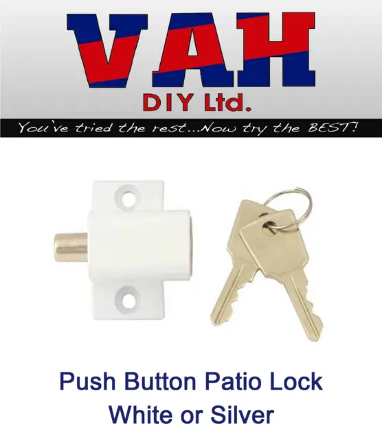 Push Button Patio Door Lock White or Silver