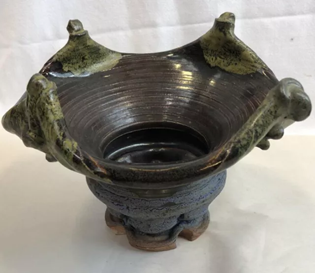 Ceramic Brutalist Sculptural Artist Signed Studio Pottery Mid-Century Vase