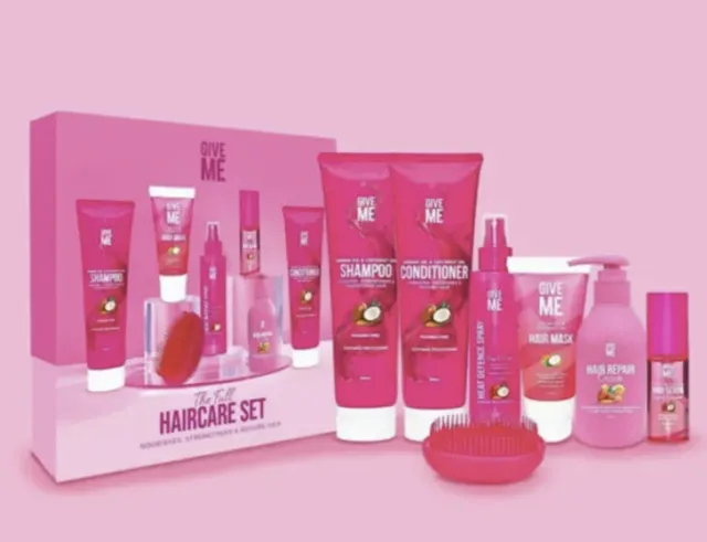 Give Me Cosmetics 7 Item Hair Care Set Mask  Shampoo Brush Ladies Gift New