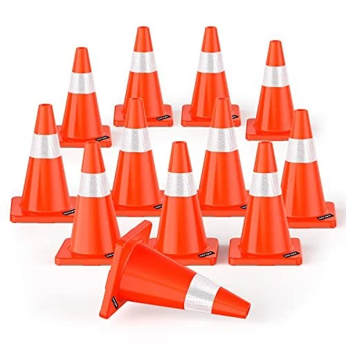 12Pack Traffic Safety Cones 18" inch with Reflective Collars PVC Durable