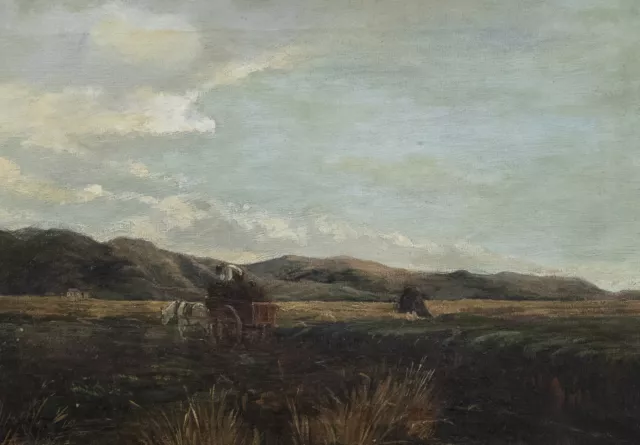 Framed Late 19th Century Oil - Peat Collecting with Horse & Cart 2