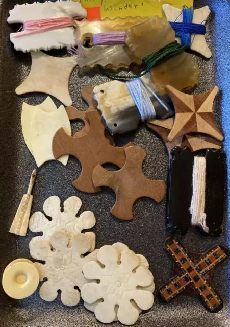 Lot Of Assorted Antique Thread Winders-Various Materials