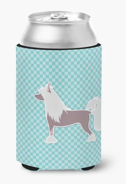 Chinese Crested Checkerboard Blue Can or Bottle Hugger BB3743CC-S