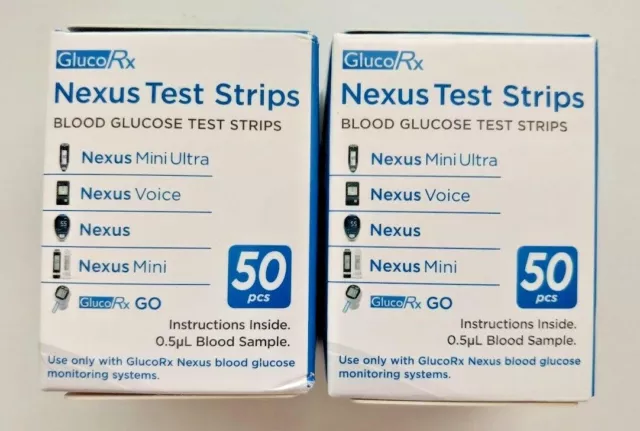 GlucoRx Nexus Glicemia Diabetico Test Strisce Test - 2 x 50=100