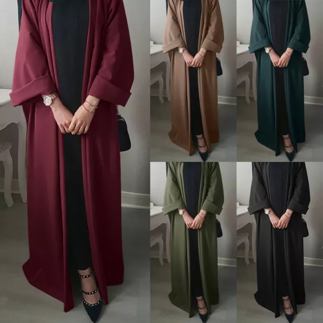 Women Long Sleeve Vintage Cardigan Coat Muslim Dress Abaya Kaftan Maxi Overcoats