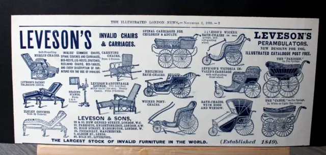 1895 Antique Advert 'LEVESON'S PRAMS, INVALID CHAIRS & CARRIAGES' 10.5" x 4.5"