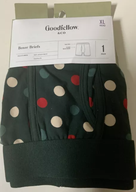 🩲 Goodfellow & Co Green W/Polka Dot Cotton Knit Boxer Briefs Size Xl, 🆕