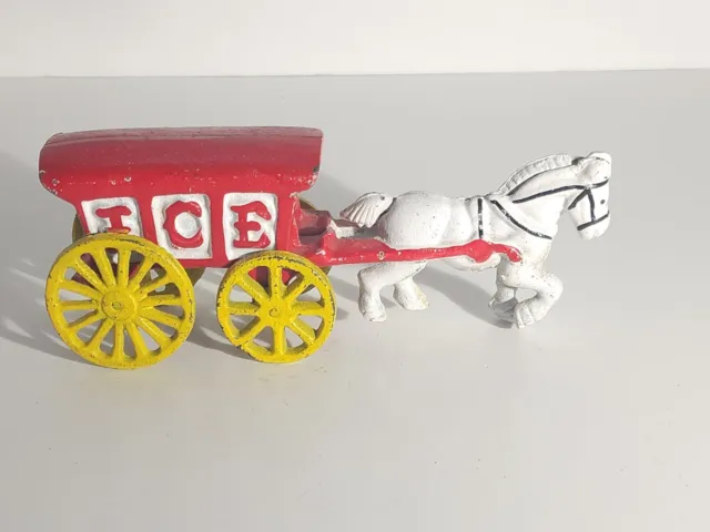 Vintage Cast Iron Horse Drawn Ice Cart Wagon Toy