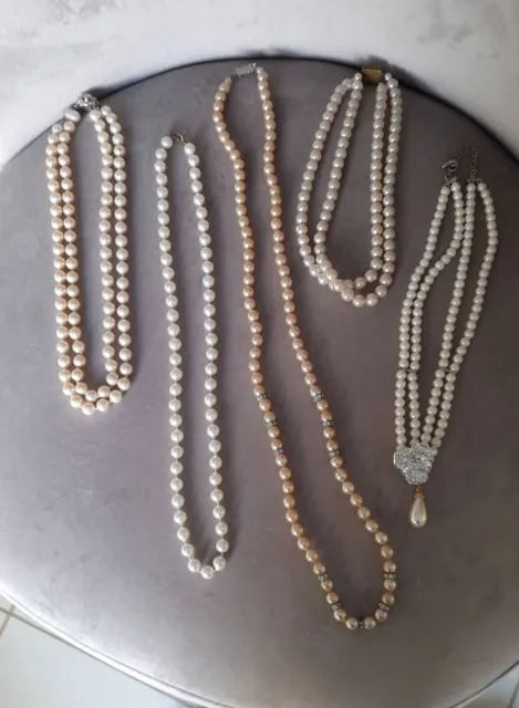 Lovely Job Lot of 8x Vintage Simulated Pearl Necklaces Various Lengths Styles
