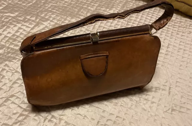 Vintage 1930's Brown leather deco  style formal handbag bag