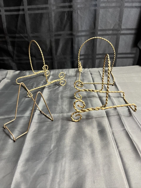 Lote de 4 soportes de soporte de exhibición de placas vintage de metal retorcido