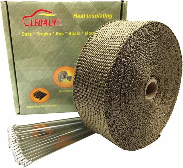 LEDAUT 2" x 50' Titanium Exhaust Heat Wrap Roll for Motorcycle Fiberglass Hea...