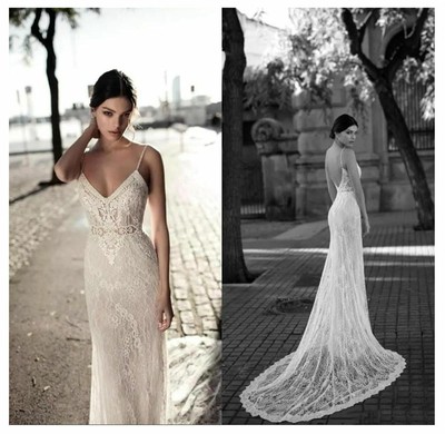 Ladies V-neck Wedding Dress Lace Backless Bridal Gown Long Elegant Brides Wear