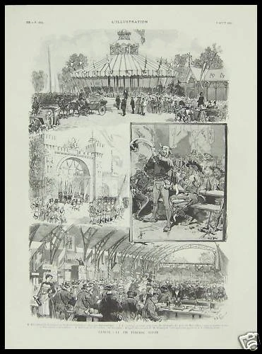 Gravure Suisse Geneve Le Tir Federal  1887 -1