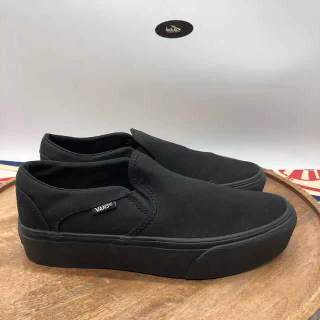 Vans Women's Asher Slip On Platform Skate Shoes Sneakers Black Canvas Size 8