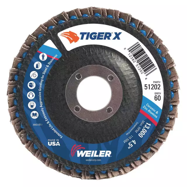 WEILER 98902 Flap Disc,4-1/2 in. x 60 Grit,13000 RPM