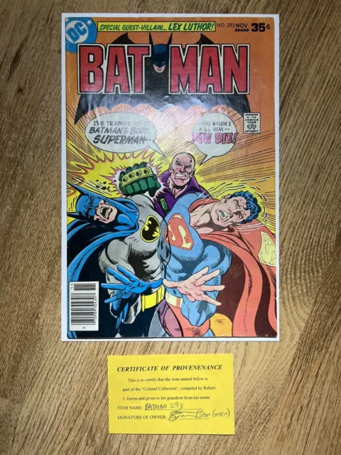 Batman #293 (1977) Part Of The “Colonel Collection” With COA, D.C. Comics FN-