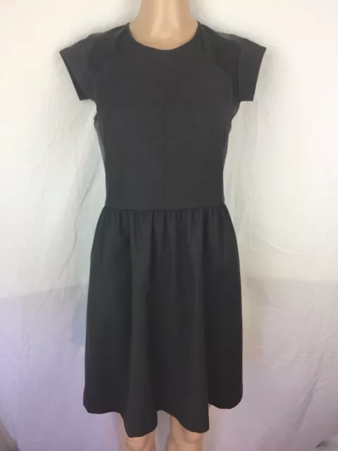 Women's Rebecca Taylor Black Dress w Black Leather Trim Size 2 Fitted Zipper
