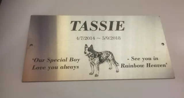 Dog Cat Pet Memorial Laser Engraved Stainless Steel mounting holes 200 x 100 mm