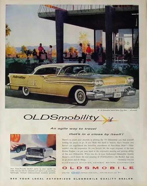 1958 Oldsmobile Rocket Car Ad Ninety-Eight Holiday Coupe Automobile Print Art!