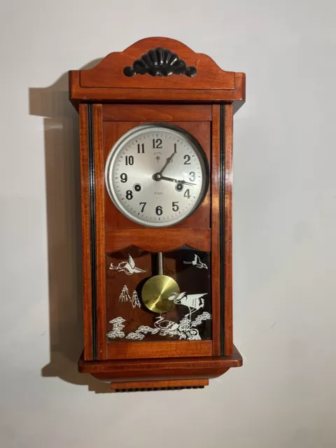 Horloge murale pendule carillon vintage POLARIS 31 jours décor Grue Japonaise