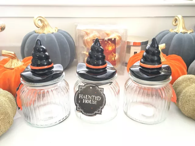 Halloween Witches Hat Spooky Glass Storage Jar - 591ml
