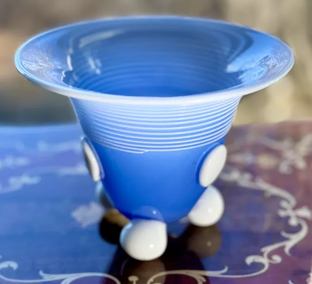 Mint Loetz Tango Art Glass Vase Sky Blue W/Three Spherical Ball Feet