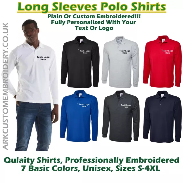 Personalised Custom Embroidered Long Sleeve Polo Shirt Work Wear Polo Tee Shirt