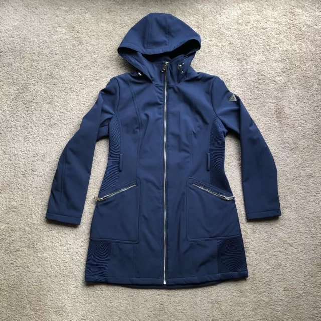 Guess Soft Shell Hooded Jacket Women's Size Large, Full Zip, Navy Blue Polyester