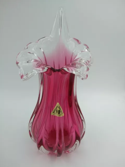 Hand Blown Glass Vase Bohemian Purple Stretched Design 12" - FND Czech Republic