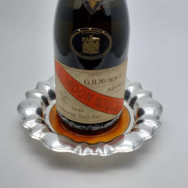 Unusual Silver Plated Wine Champagne Bottle Coaster - Antique