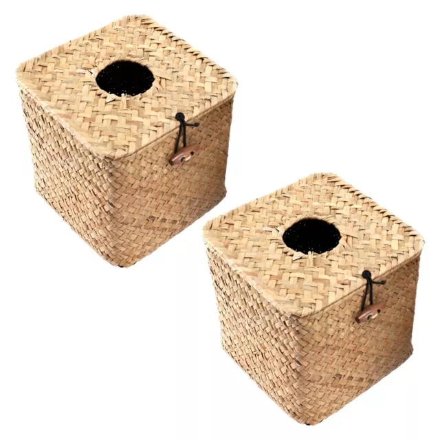 1X(2 Pack Square Seagrass  Tissue Box - Decorative Woven  Holder3249