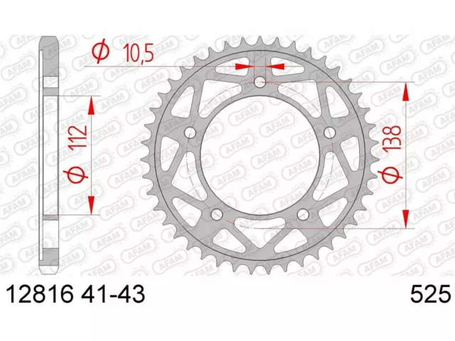 Couronne AFAM 43 dents acier standard pas 525 type 12816 ( Sports motorisés ) -