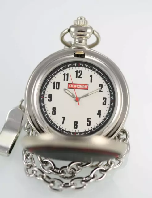 Craftsman White Mens Stainless Steel Silver Quartz Battery Pocket Watch