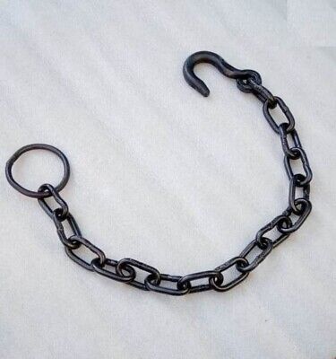 Antique Wrought Iron Hook on Length of Chain Beam Iron Ring 24 inches 3