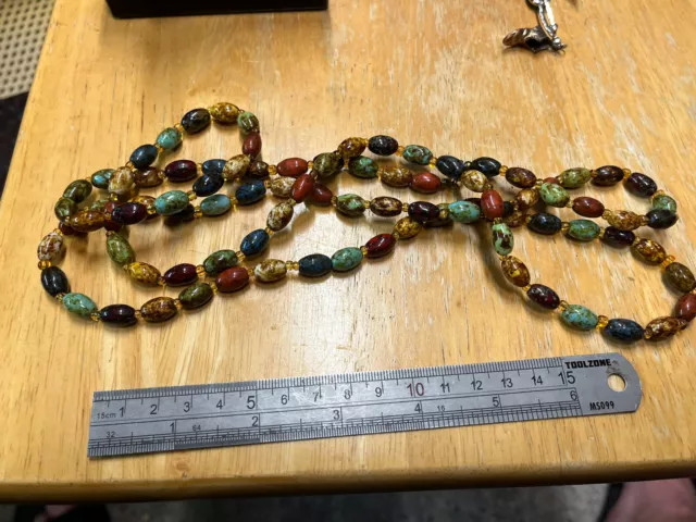 Vintage Art Deco Double Strand Murano Scottish Agate Glass Bead Necklace.