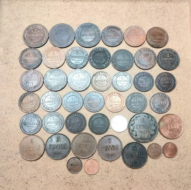 Set copper, coins, Russian Empire, 43 pcs, RUSSIAN EMPIRE + FINLAND, CU SILVER A