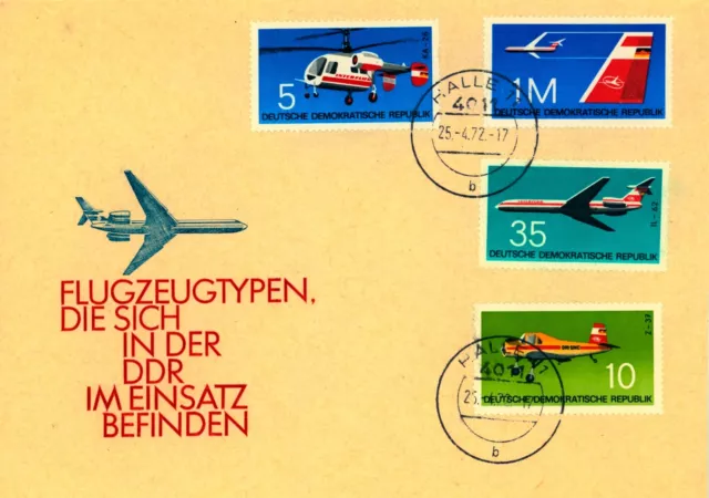 02-Ersttagsbrief Flugzeugtypen im  Einsatz DDR 1972 Stempel Halle 11 Interflug