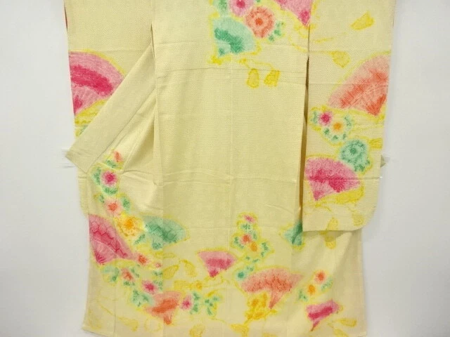 6351706: Japanese Kimono / Vintage Furisode / All Shibori / Flower & Folding Fan