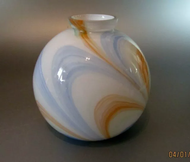 Vintage Art Deco Globe Ball 6" Orange Blue Marbled Glass Lamp Shade Mid Century