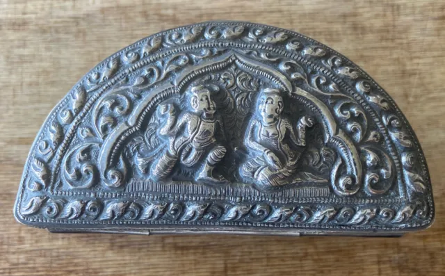 Antique Burmese Myanmar Jewel House GMT Buddha Hindu Jewelry Silver Box Marked 2