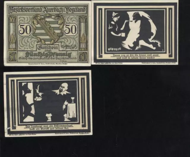 (500736)   Notgeld Auerbach im Vogtland 3 x 50 Pf 07/1921