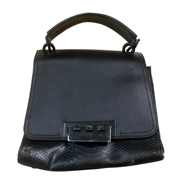 Zac Zac Posen Eartha Iconic Top Handle Black Leather Crocodile Handbag Purse
