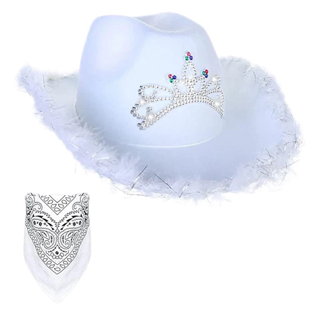 Western Cowboy Cowgirl Hat Sequin Props Party Favors Holiday Fancy Dress White