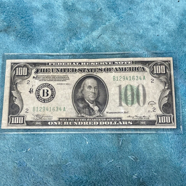 1934-A $100 dollar Federal Reserve Note. Bank of New York  B12941634A